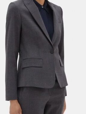 Theory Classic Slim-Fit "Gabe B3" Blazer in Charcoal Sevona Stretch Wool Size 2